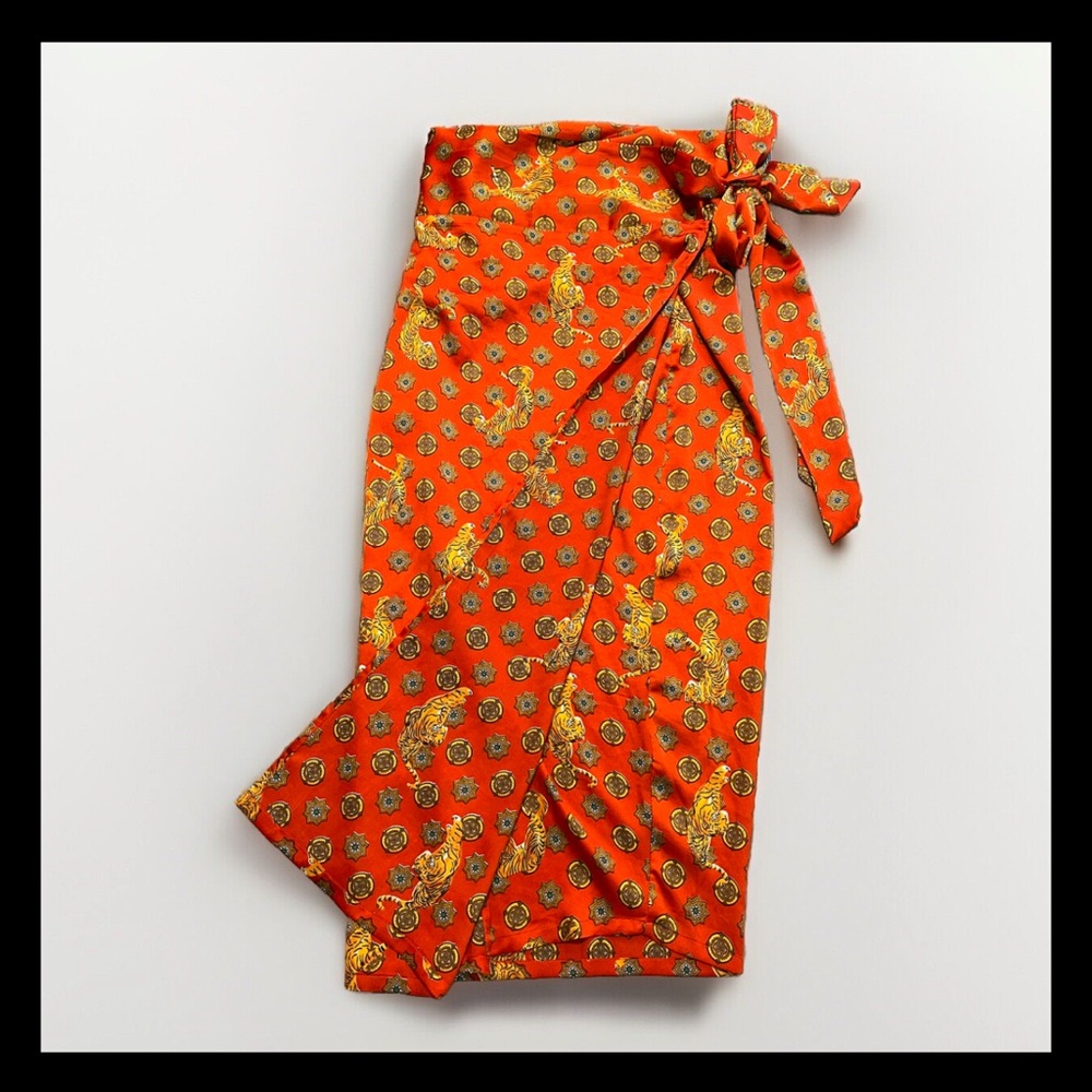 Never Fully Dressed Orange Patterned Midi Skirt